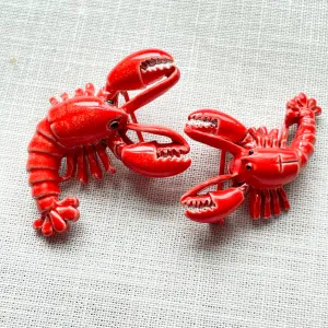 SOLD Vintage MCM Red Enamel Lobster Pins, Set of 2, Gerrys