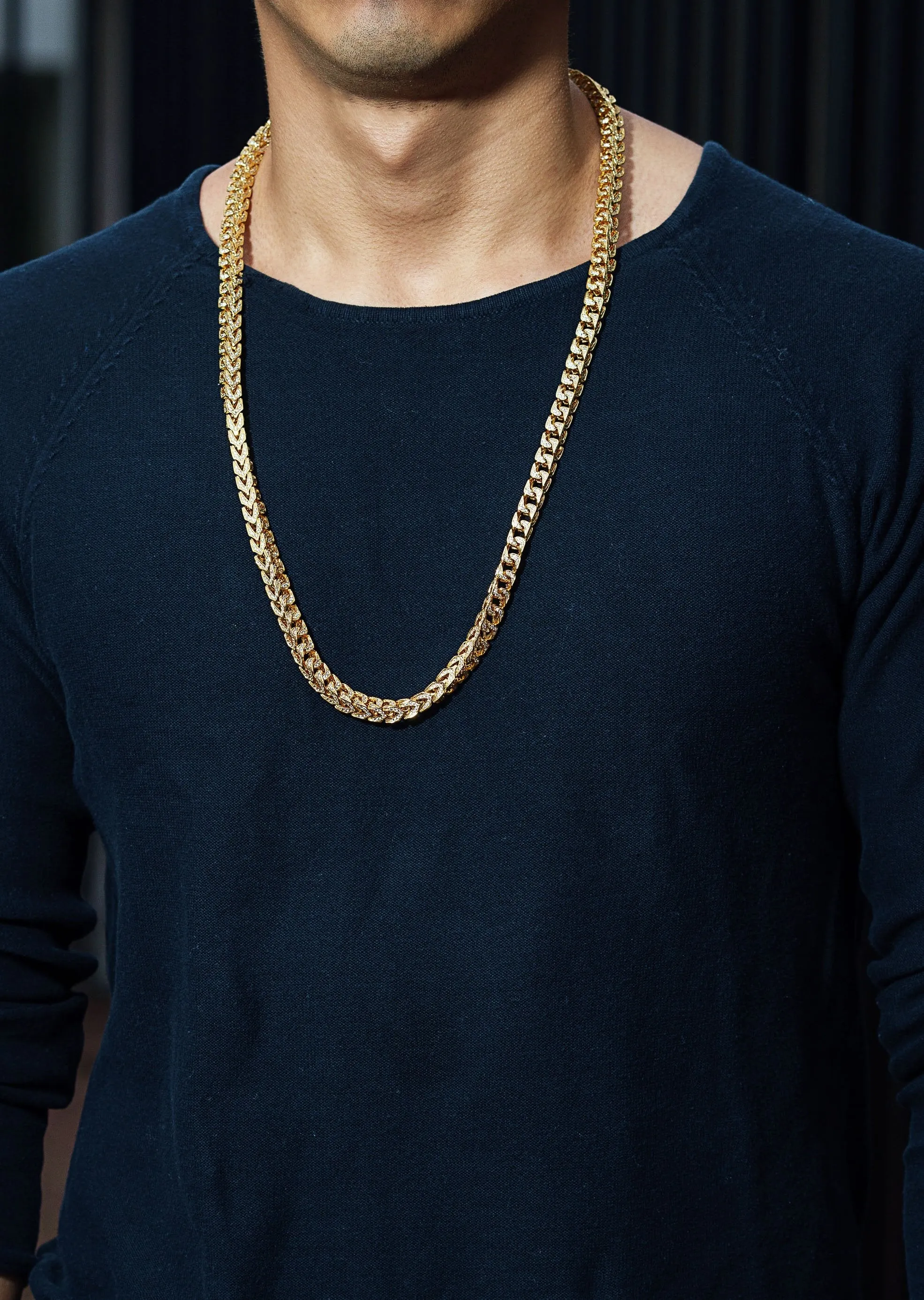 Solid Gold Plated Iced Out Franco Chain & Bracelet ( 8 Mm )
