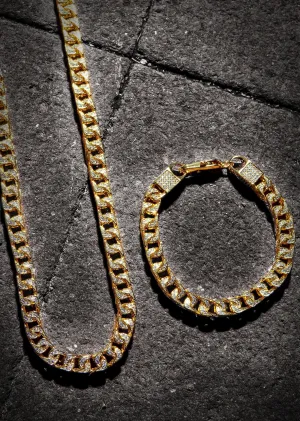 Solid Gold Plated Iced Out Franco Chain & Bracelet ( 8 Mm )