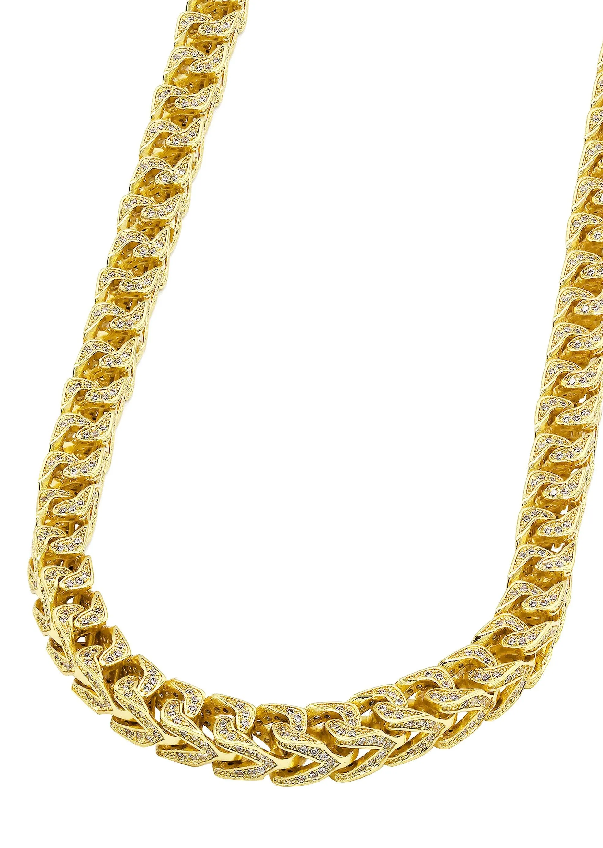Solid Gold Plated Iced Out Franco Chain & Bracelet ( 8 Mm )