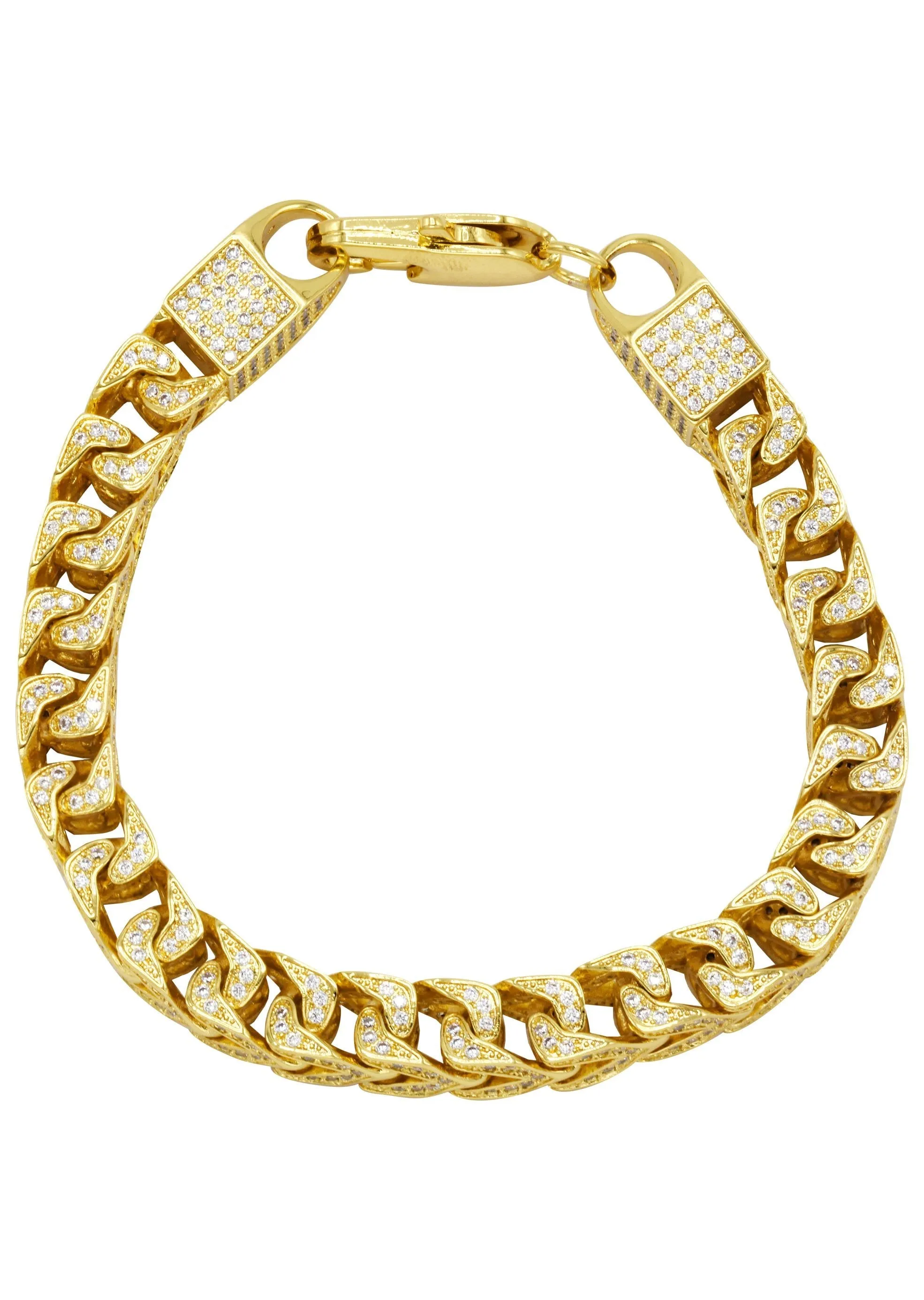 Solid Gold Plated Iced Out Franco Chain & Bracelet ( 8 Mm )