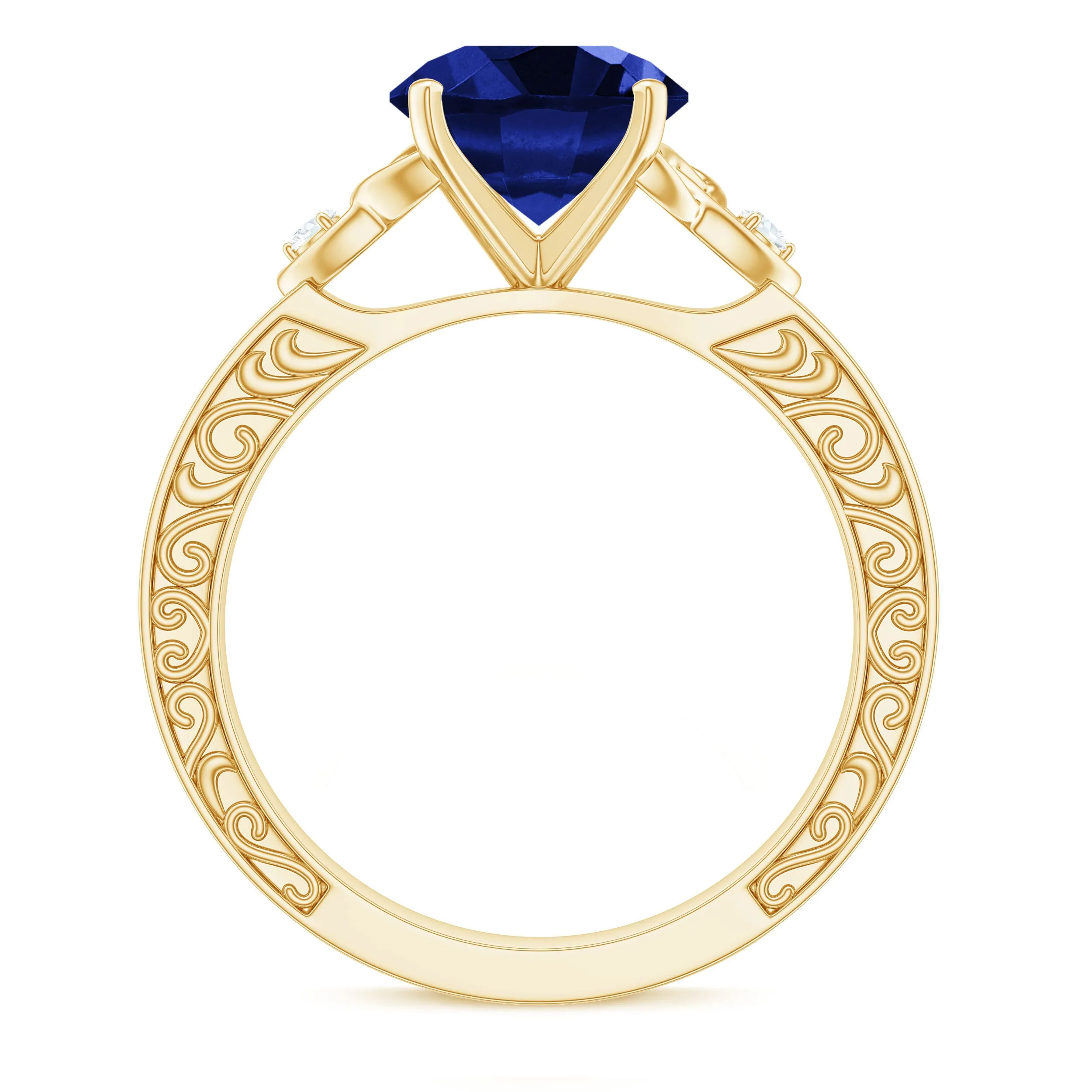 Solitaire Created Blue Sapphire Celtic Knot Engagement Ring with Diamond