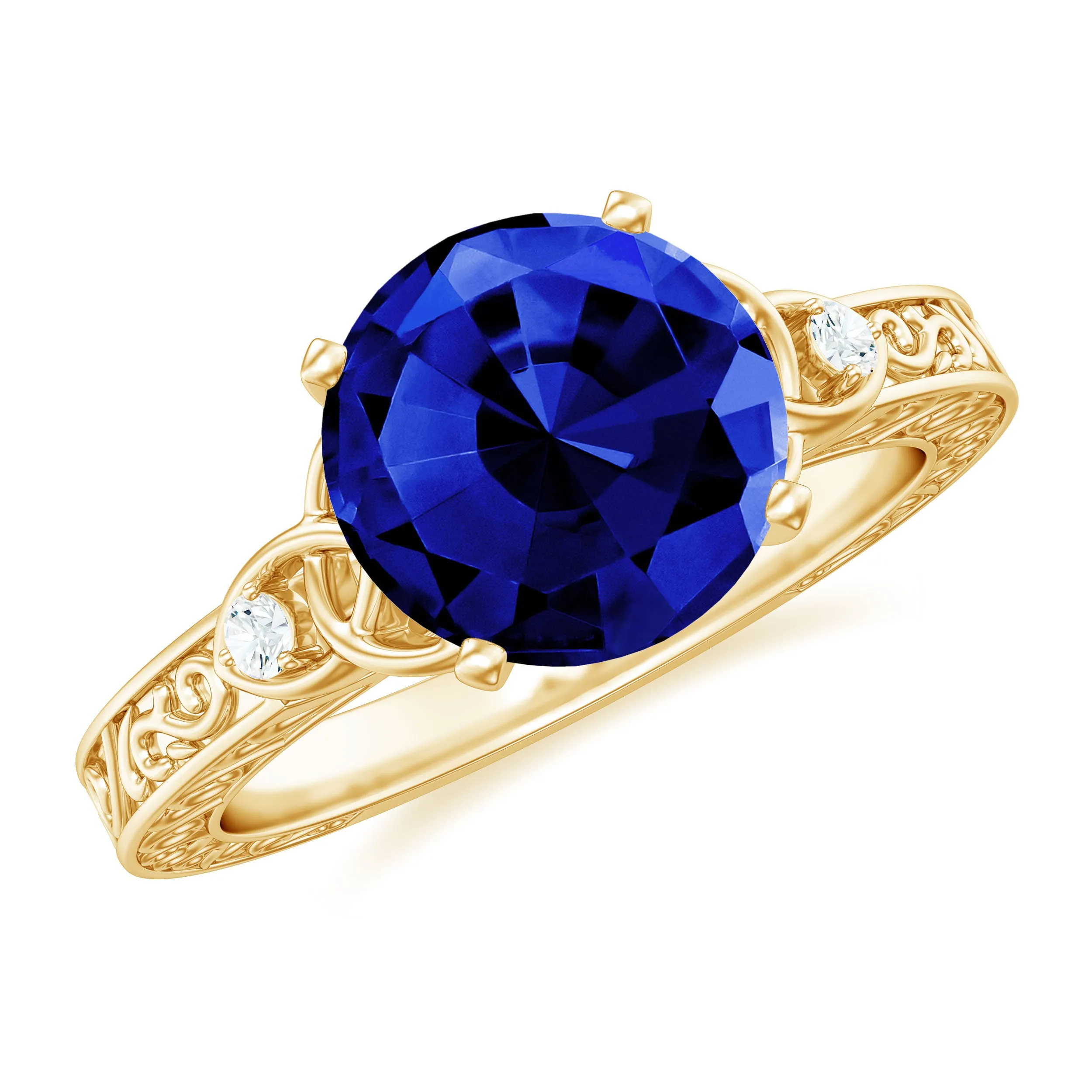 Solitaire Created Blue Sapphire Celtic Knot Engagement Ring with Diamond