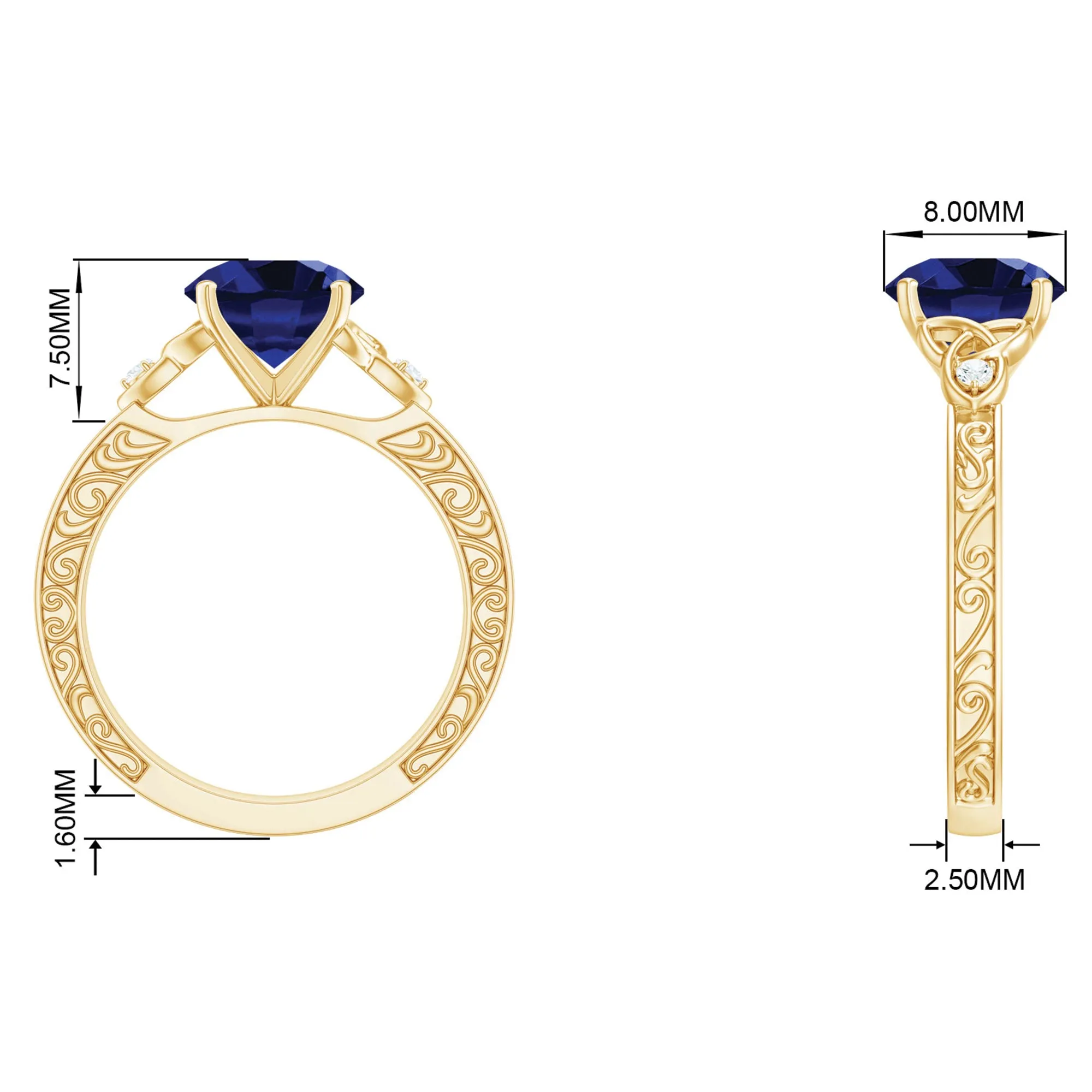 Solitaire Created Blue Sapphire Celtic Knot Engagement Ring with Diamond