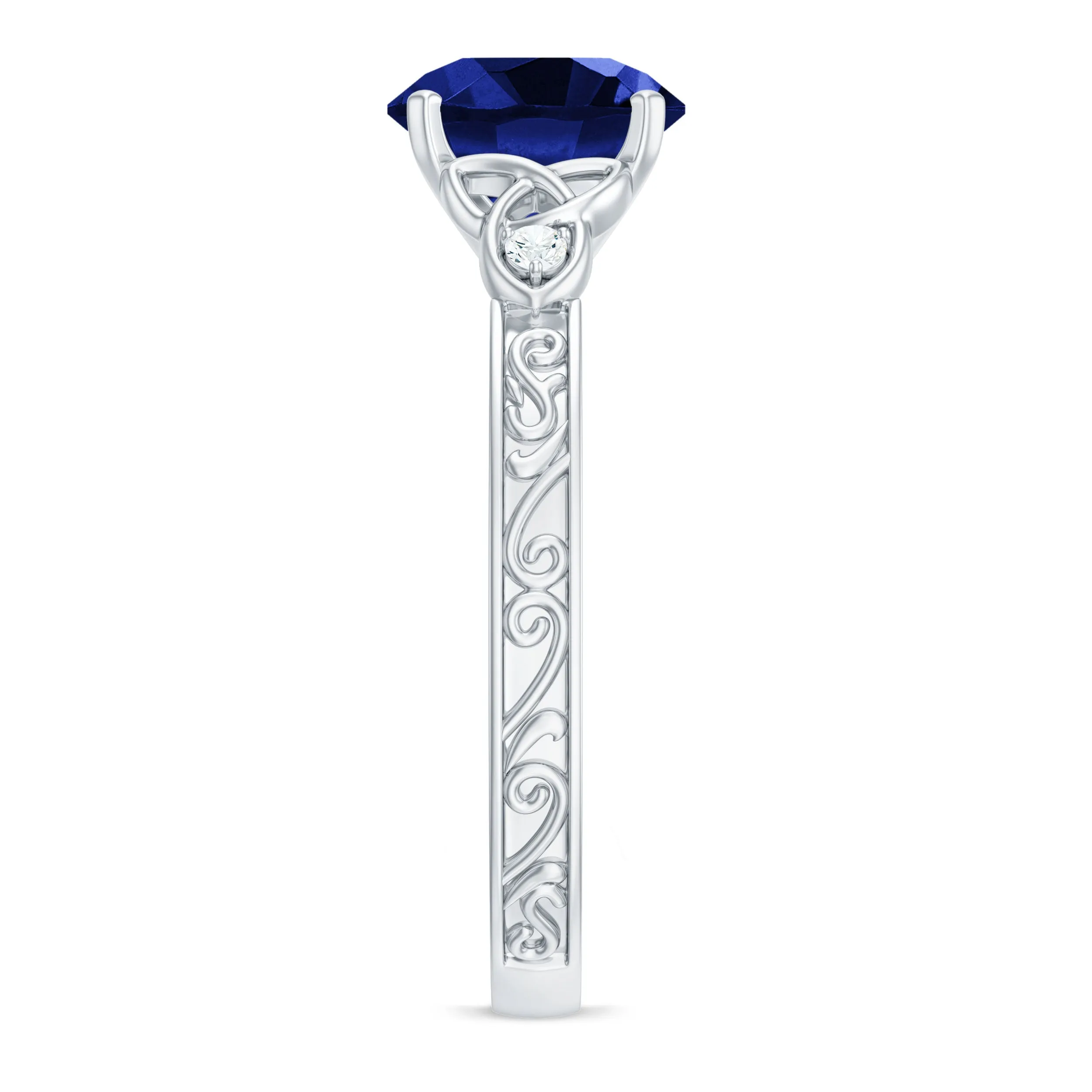 Solitaire Created Blue Sapphire Celtic Knot Engagement Ring with Diamond
