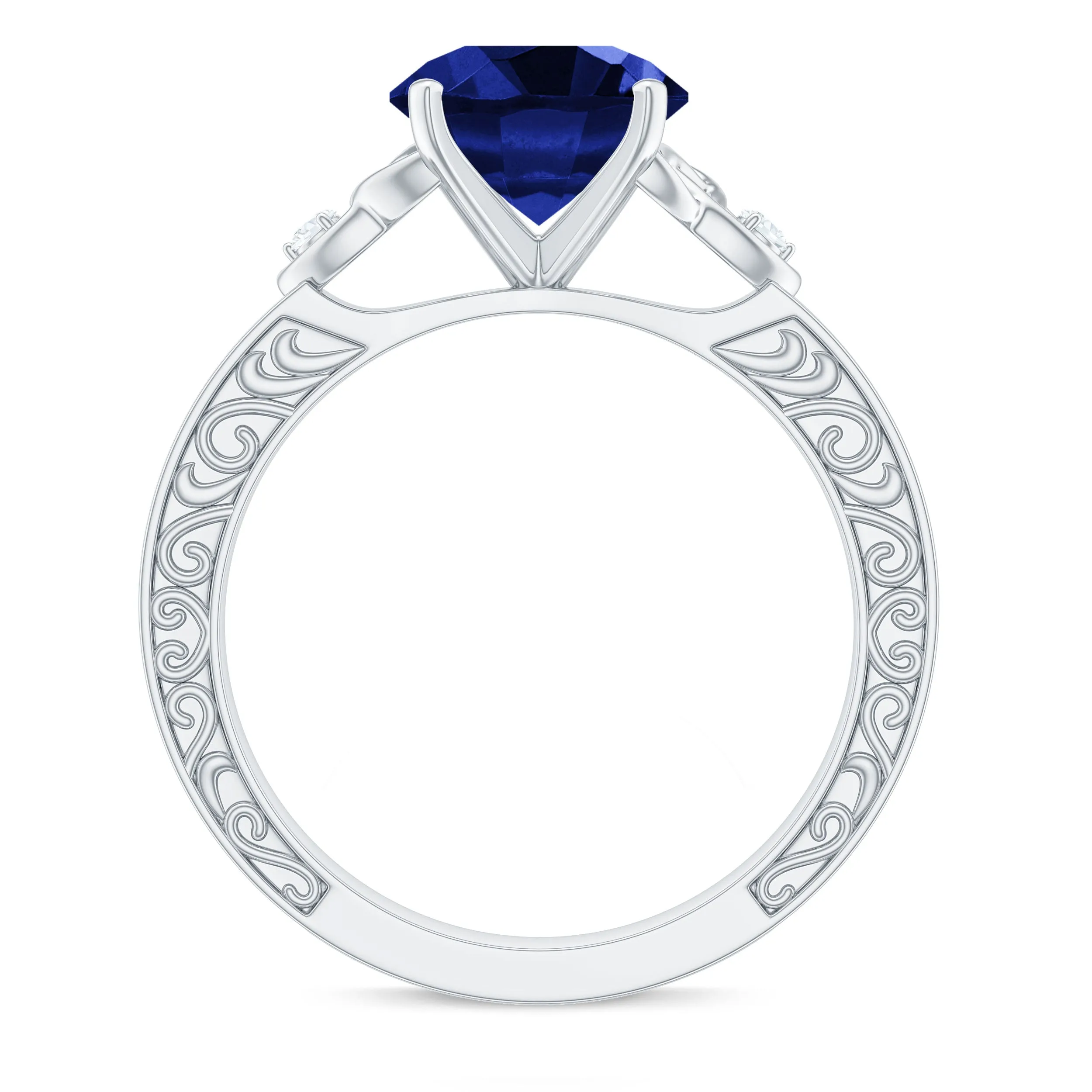 Solitaire Created Blue Sapphire Celtic Knot Engagement Ring with Diamond