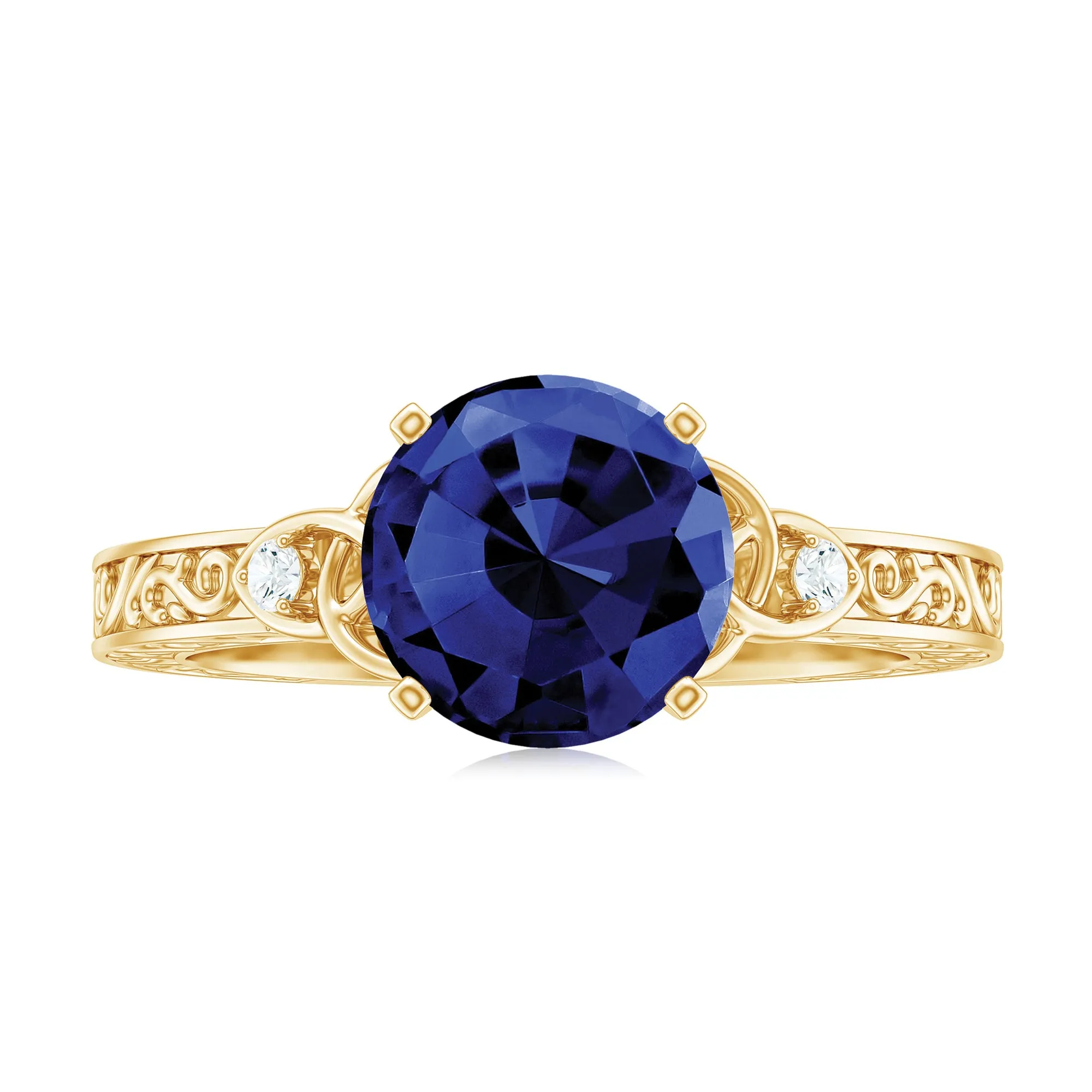 Solitaire Created Blue Sapphire Celtic Knot Engagement Ring with Diamond