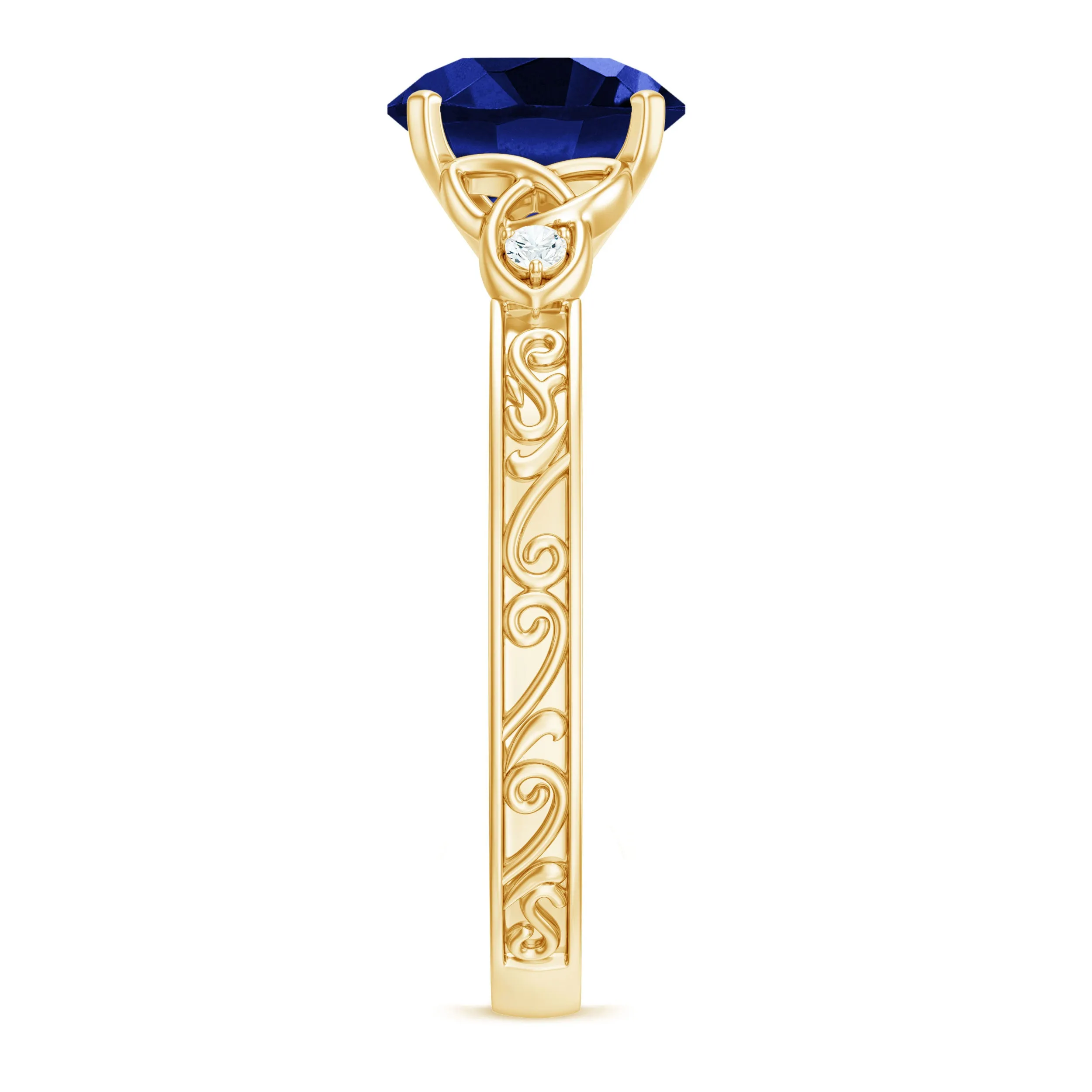 Solitaire Created Blue Sapphire Celtic Knot Engagement Ring with Diamond
