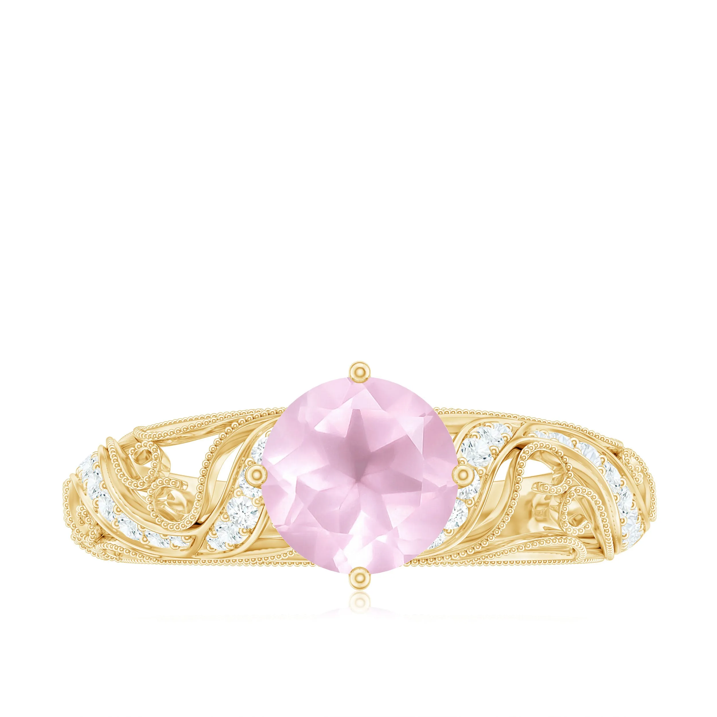 Solitaire Rose Quartz Vintage Inspired Engagement Ring with Diamond