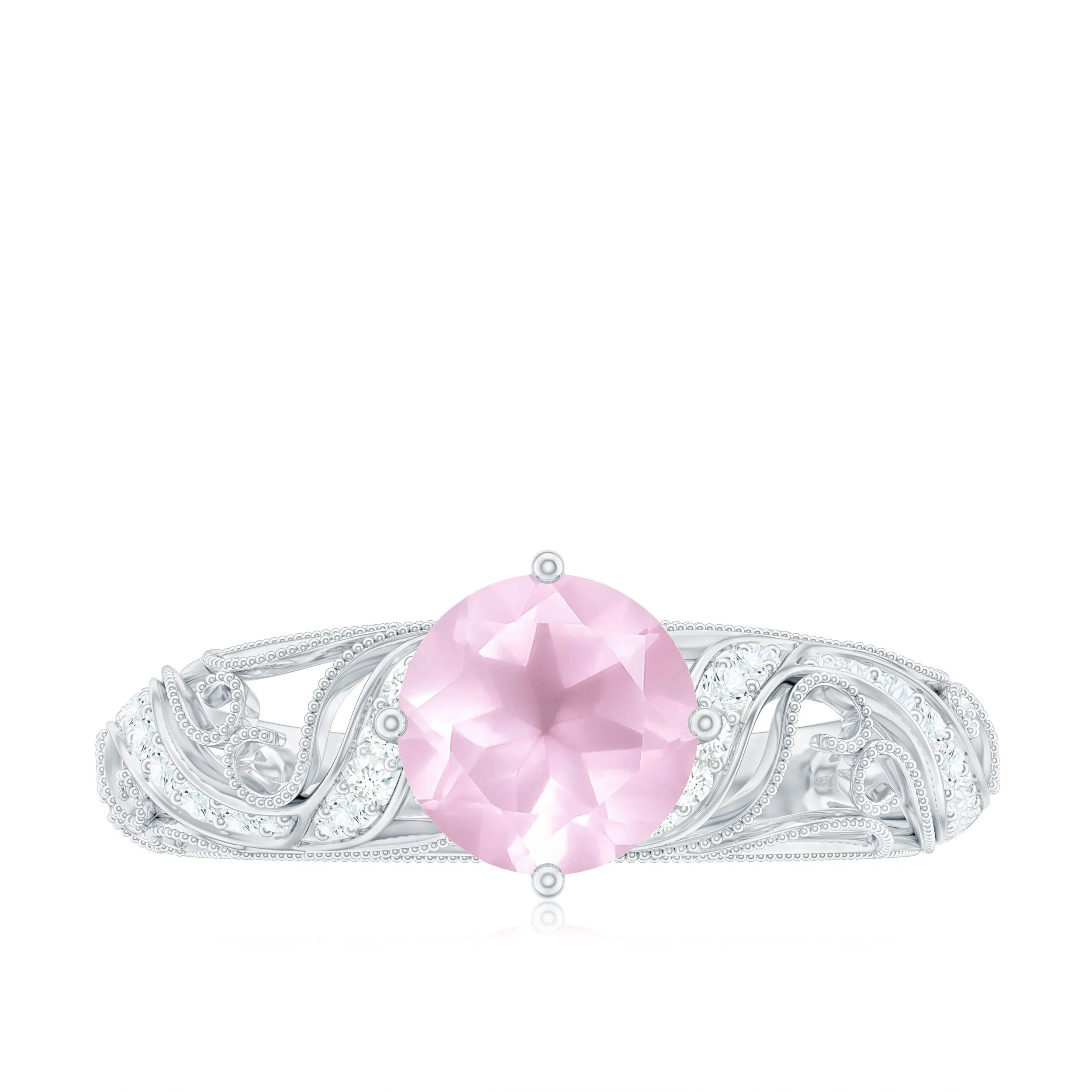 Solitaire Rose Quartz Vintage Inspired Engagement Ring with Diamond
