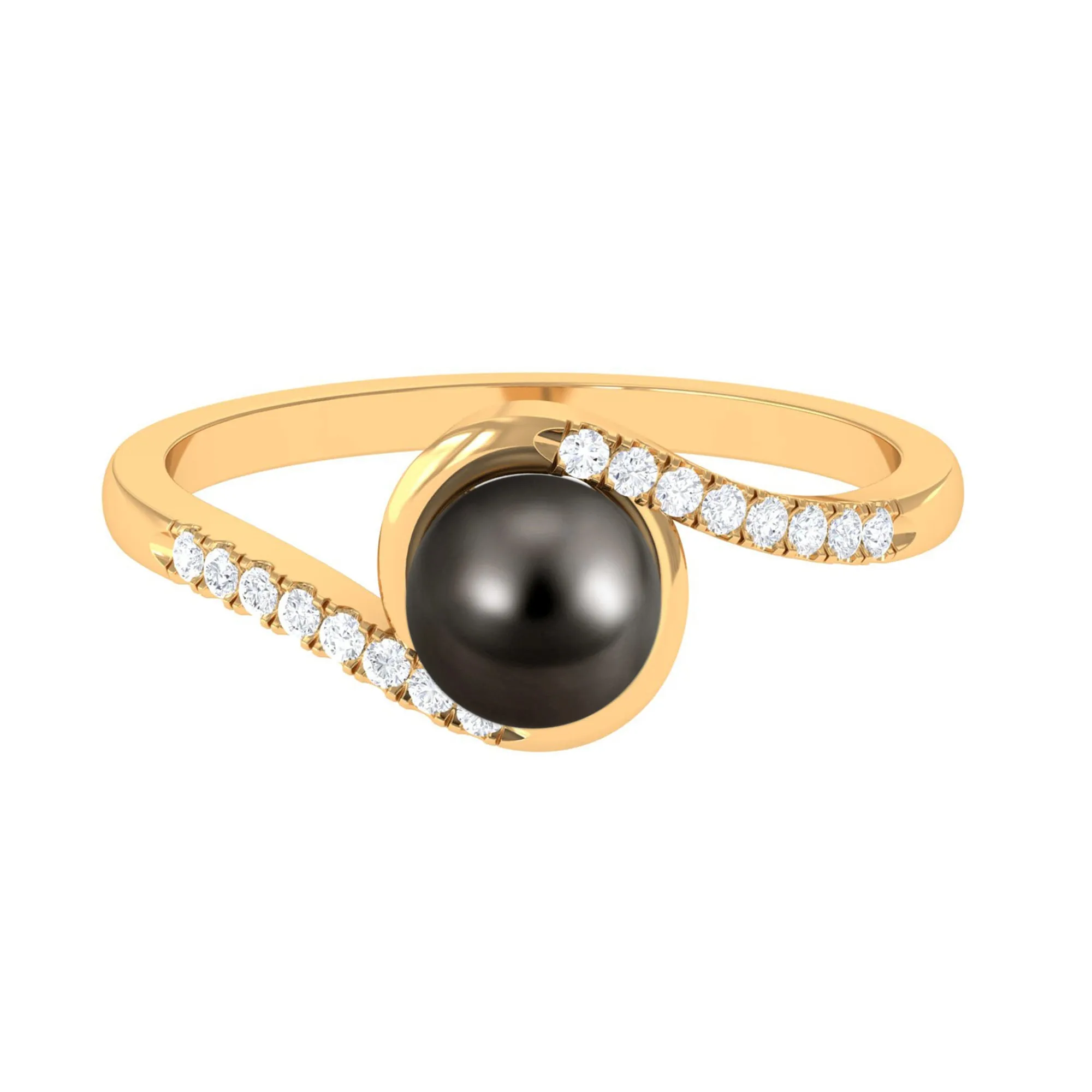 Solitaire Tahitian Pearl Bypass Engagement Ring with Diamond