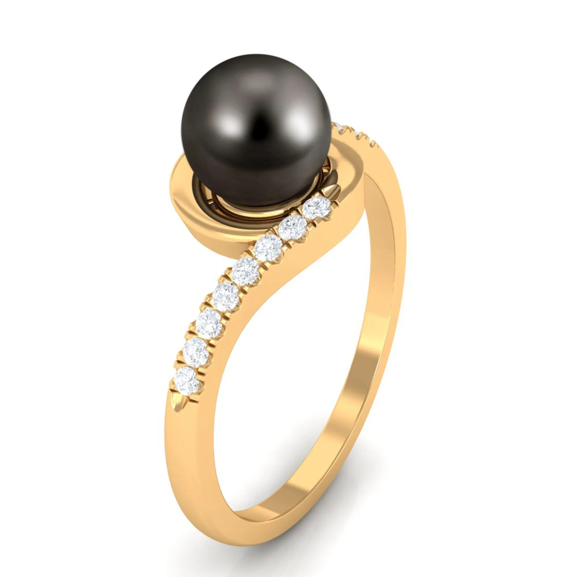 Solitaire Tahitian Pearl Bypass Engagement Ring with Diamond