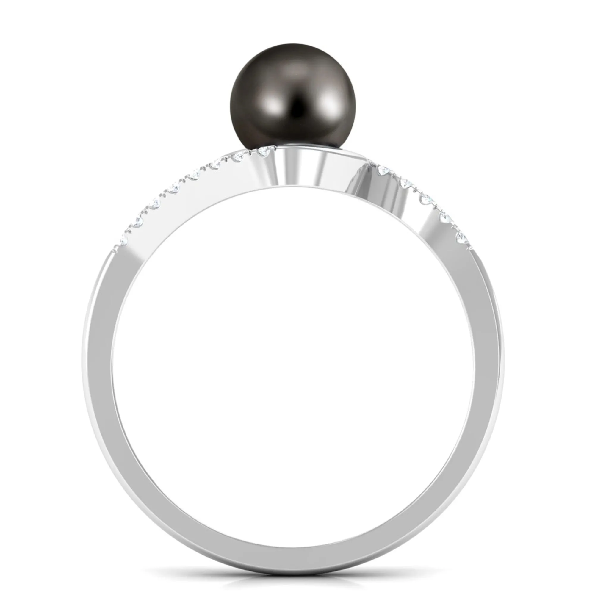 Solitaire Tahitian Pearl Bypass Engagement Ring with Diamond