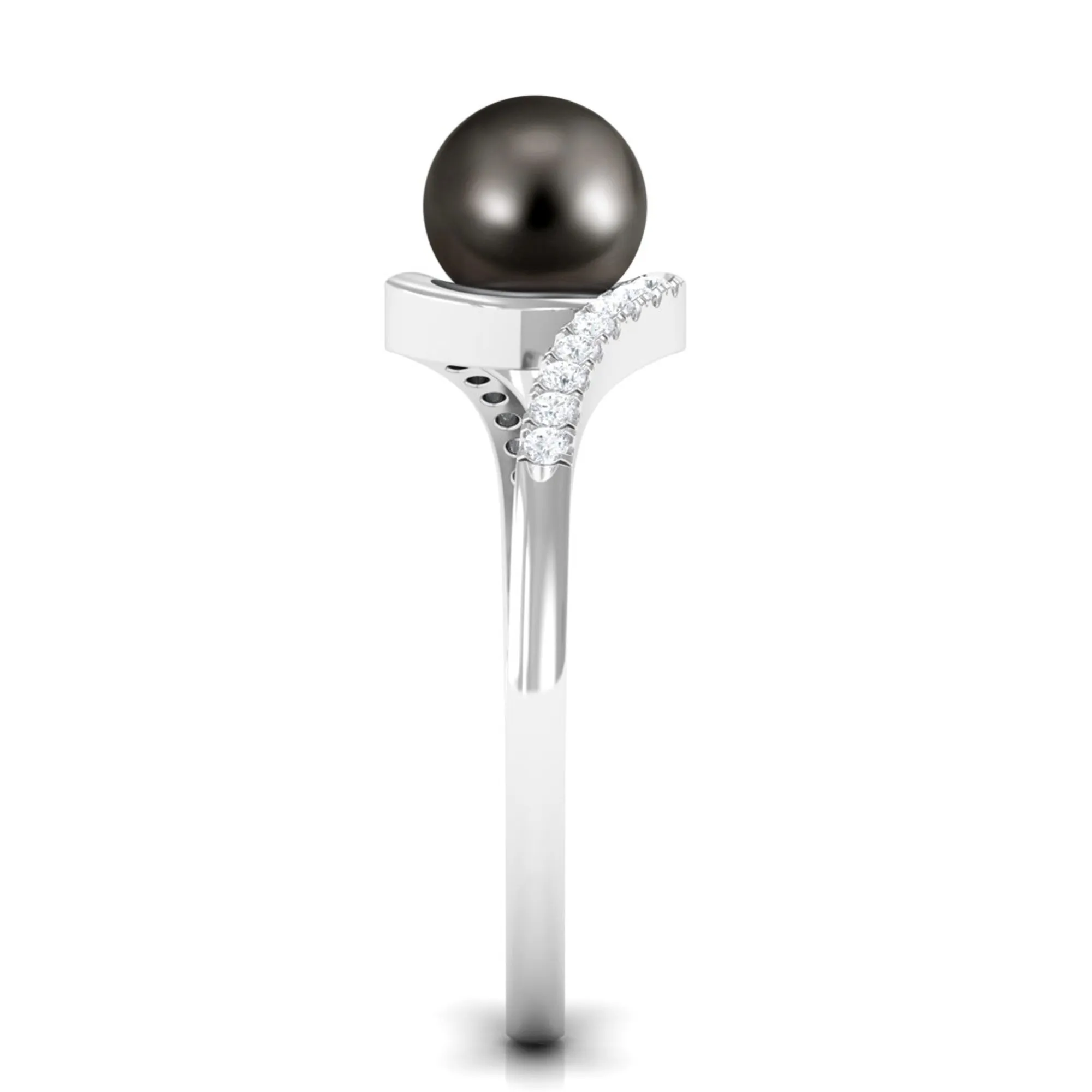 Solitaire Tahitian Pearl Bypass Engagement Ring with Diamond