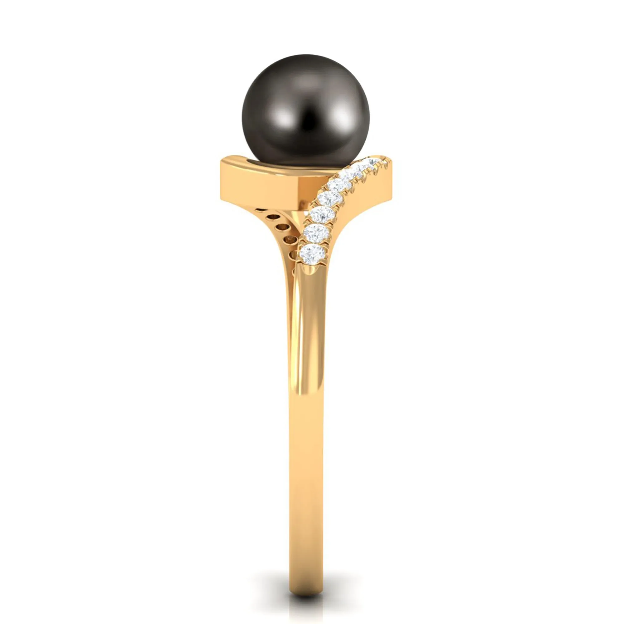 Solitaire Tahitian Pearl Bypass Engagement Ring with Diamond