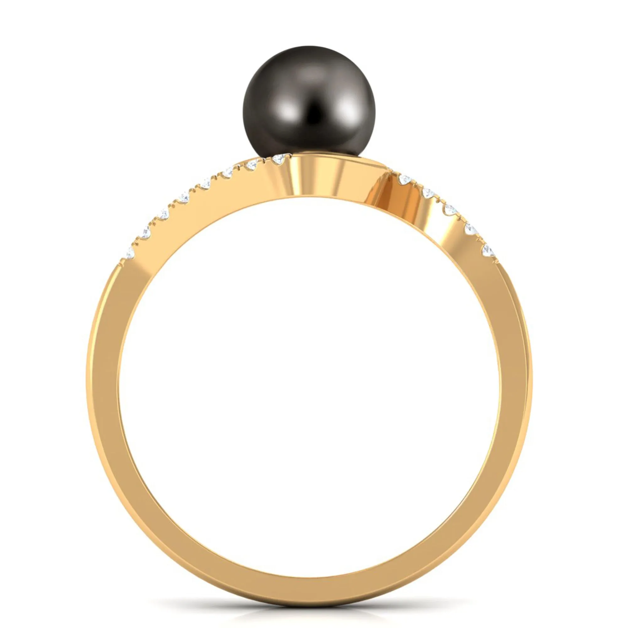 Solitaire Tahitian Pearl Bypass Engagement Ring with Diamond