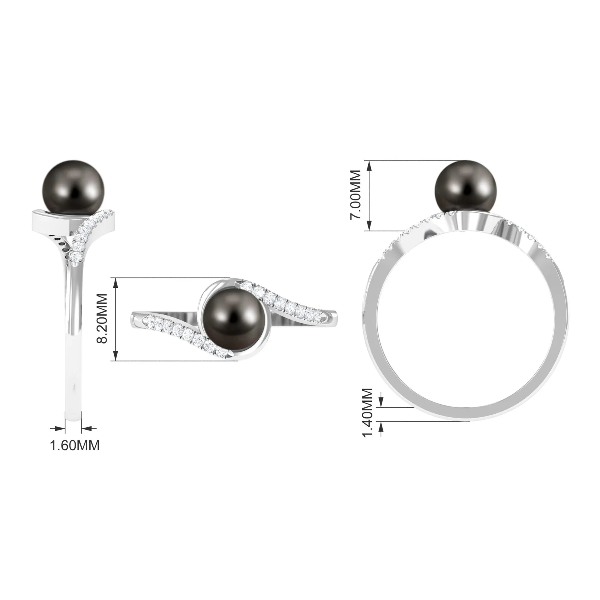 Solitaire Tahitian Pearl Bypass Engagement Ring with Diamond