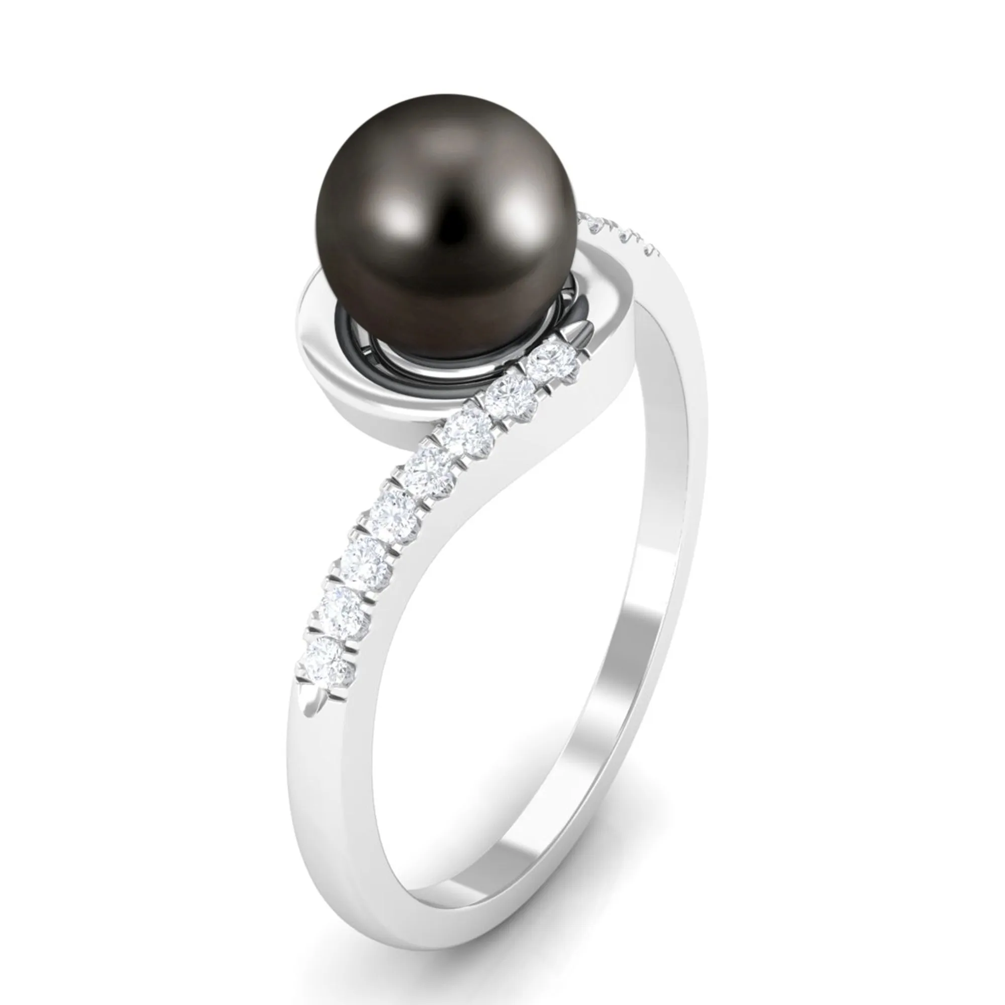 Solitaire Tahitian Pearl Bypass Engagement Ring with Diamond