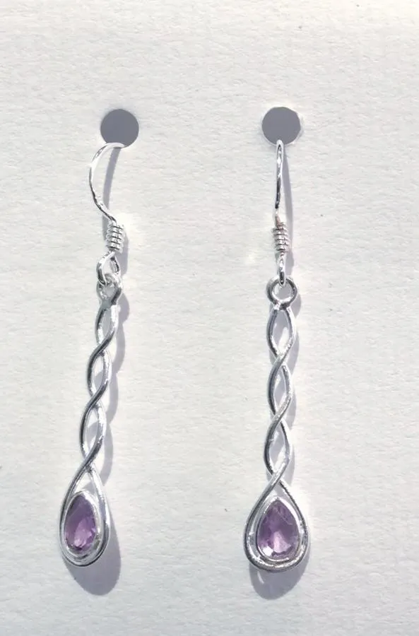 Spiral Stem Earrings (Amethyst)