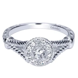 Split Rope Shank Diamond Halo Engagement Ring