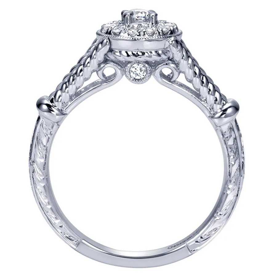 Split Rope Shank Diamond Halo Engagement Ring
