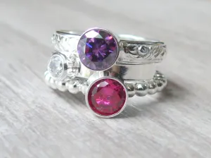 Stackable Mother's ring set • Sterling silver gemstone rings