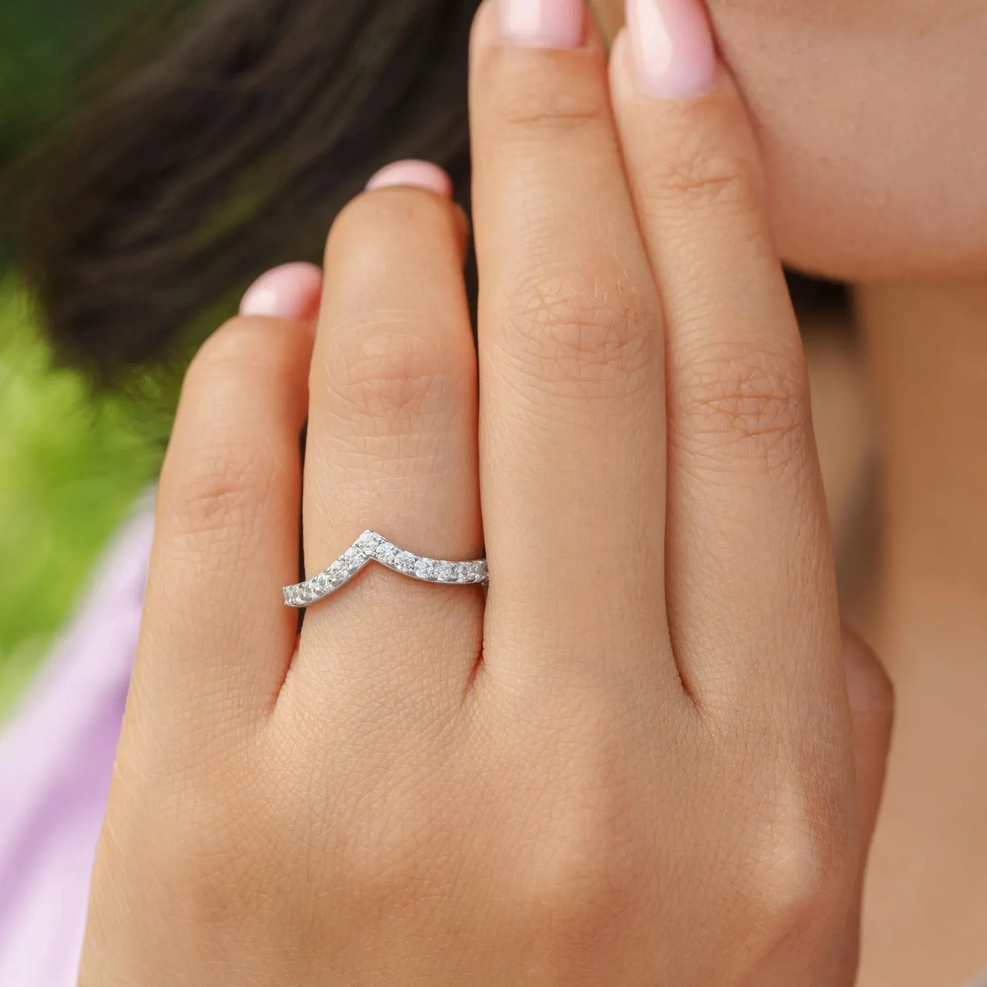 Stackable Pavé V-Shaped Chevron Wishbone Eternity Ring
