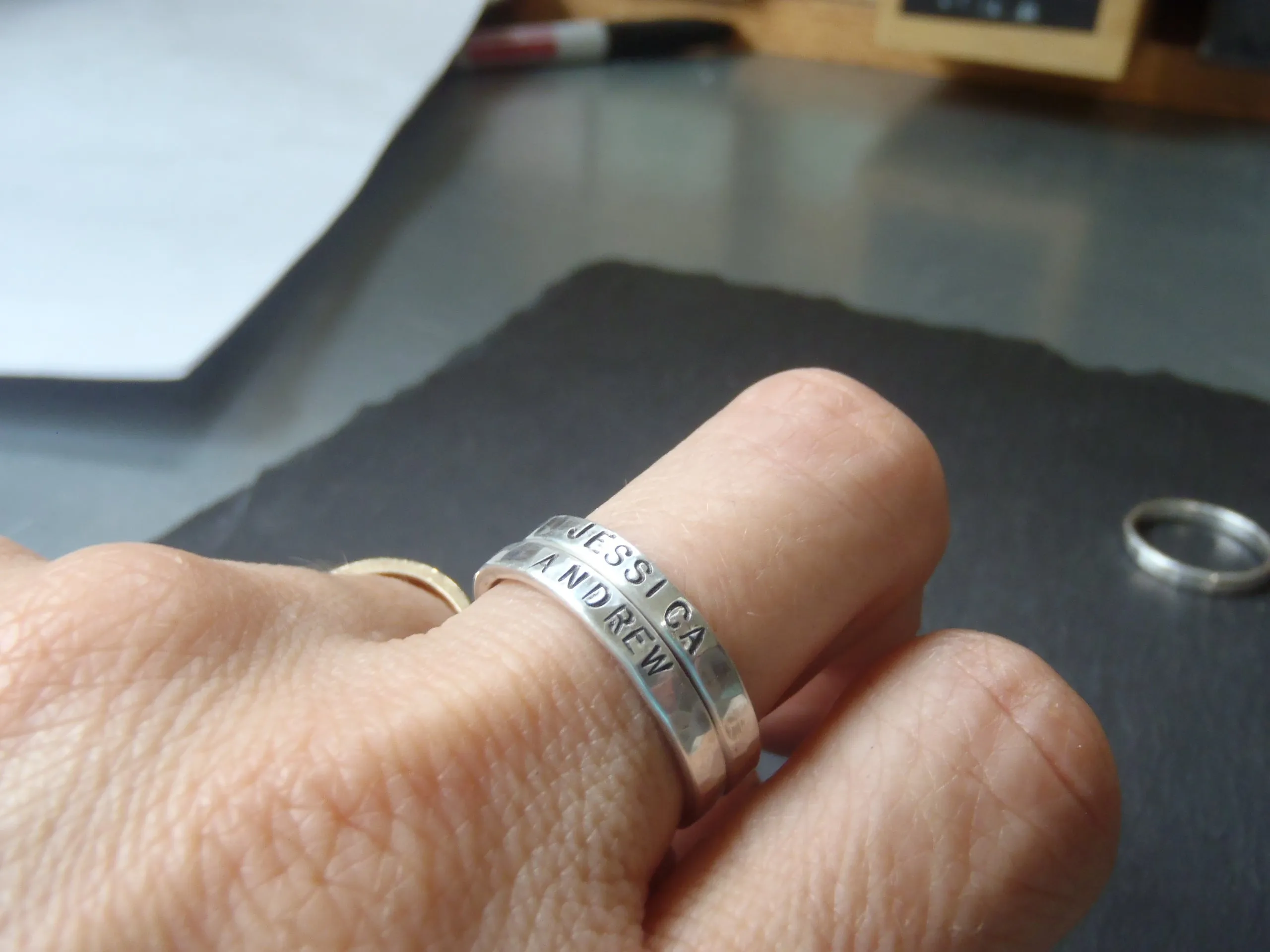 Stackable paw print sterling silver ring
