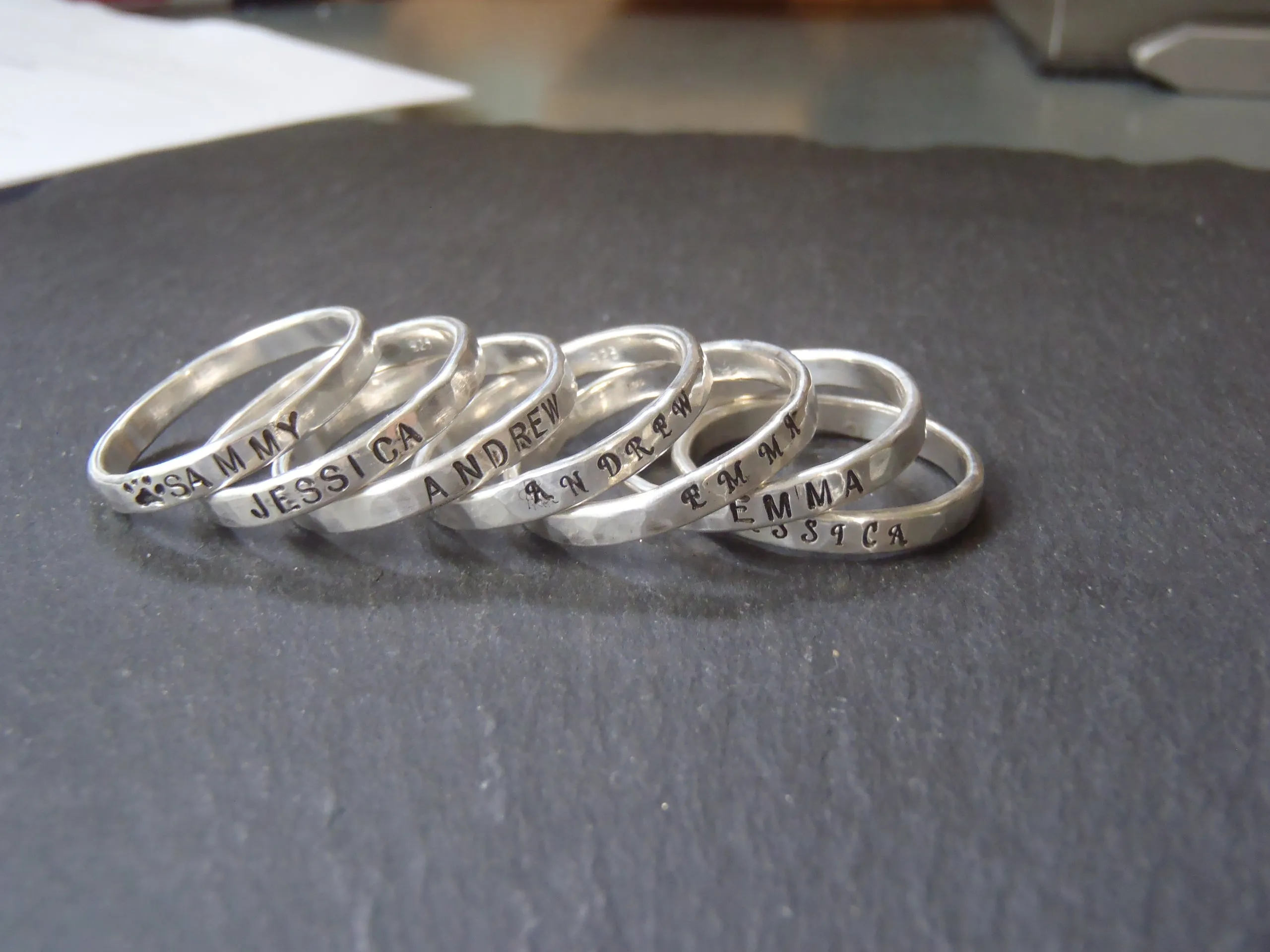 Stackable paw print sterling silver ring
