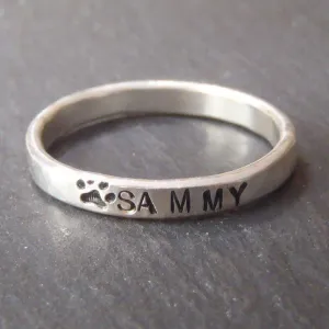 Stackable paw print sterling silver ring
