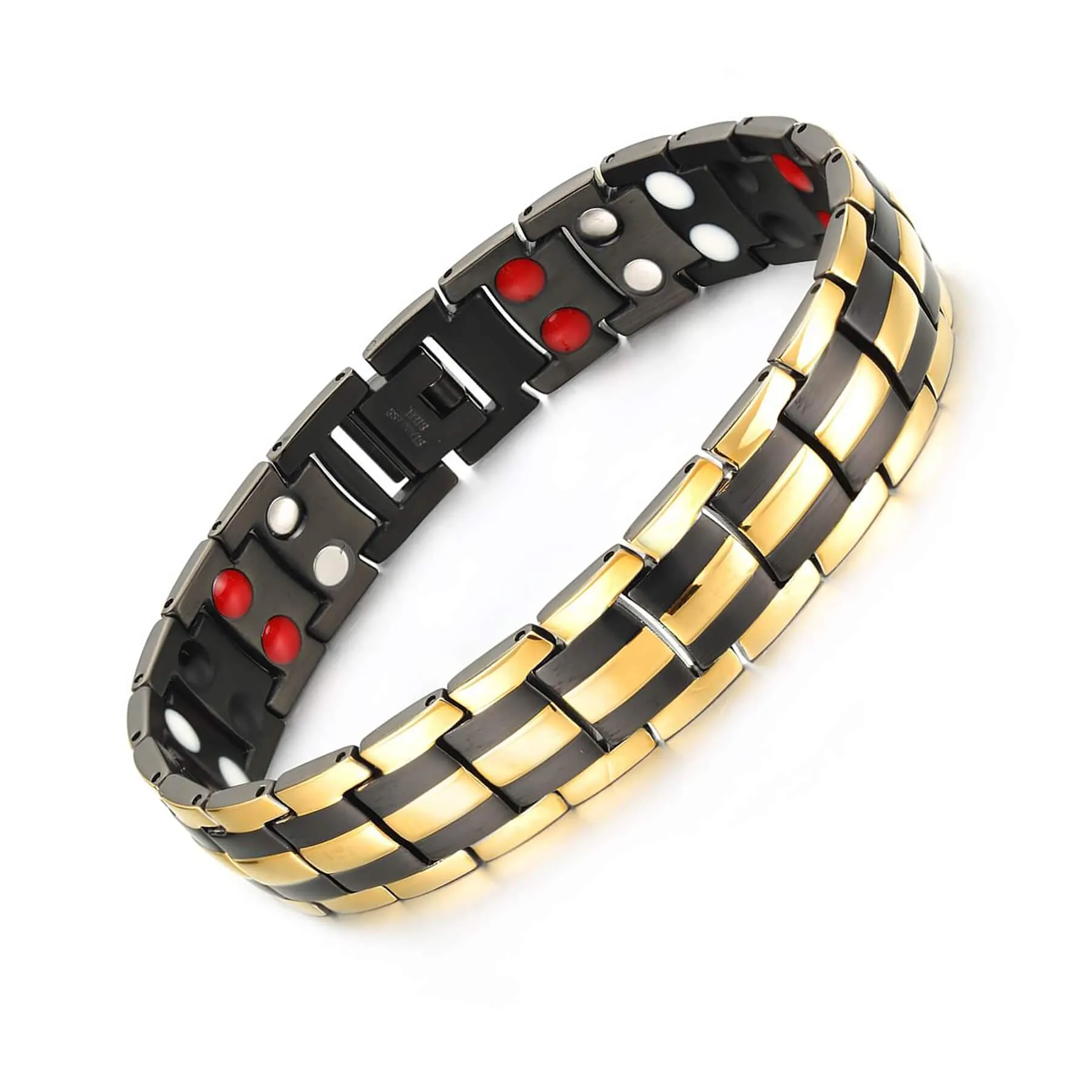 Stainless Steel Black And Gold Elements Magnetic Bracelet