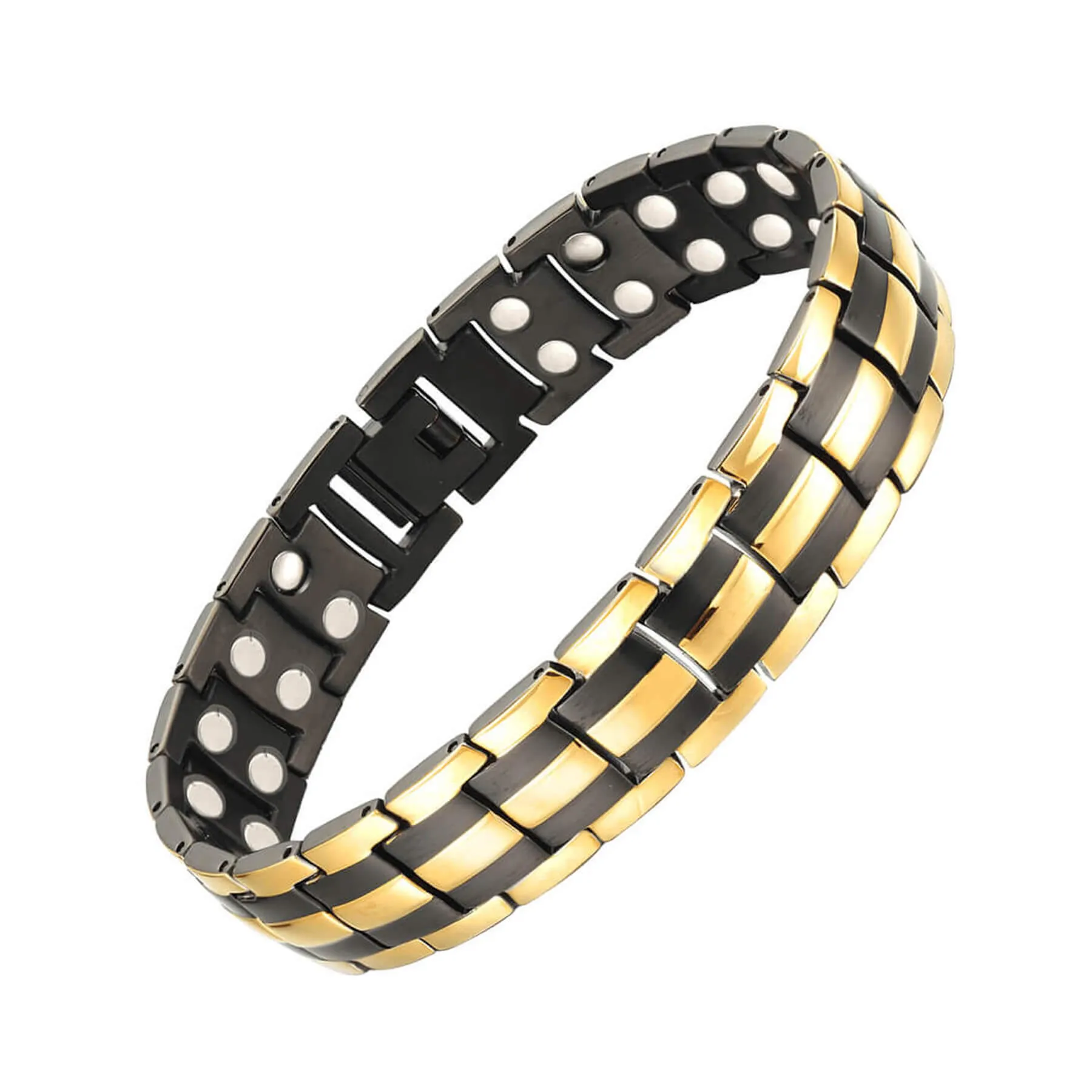Stainless Steel Black And Gold Elements Magnetic Bracelet