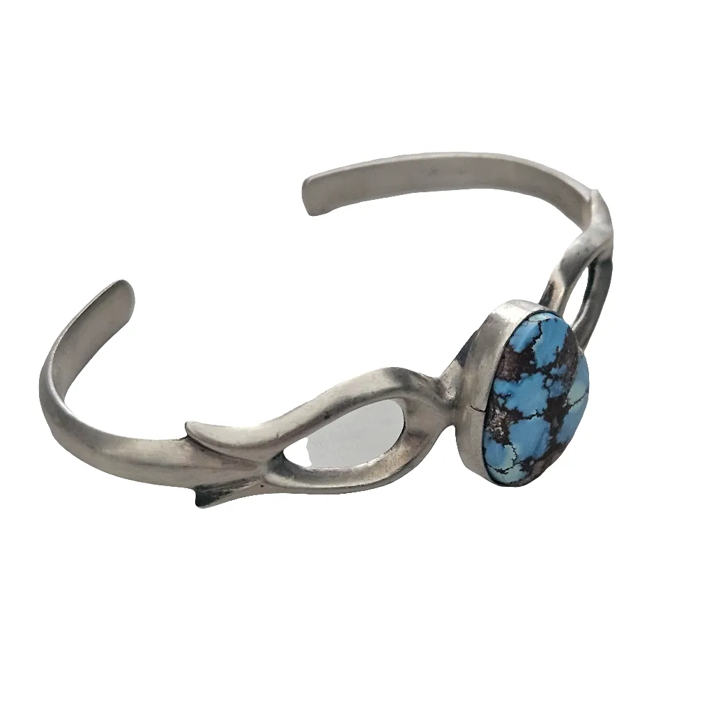 Stamped Sterling Silver Golden Hills Turquoise Stone Bracelet