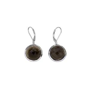 Sterling Silver Checker Cut Smoky Quartz Drop Earrings