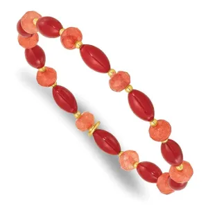 Sterling Silver Gold-plated Coral and Jade Beaded Stretch Bracelet