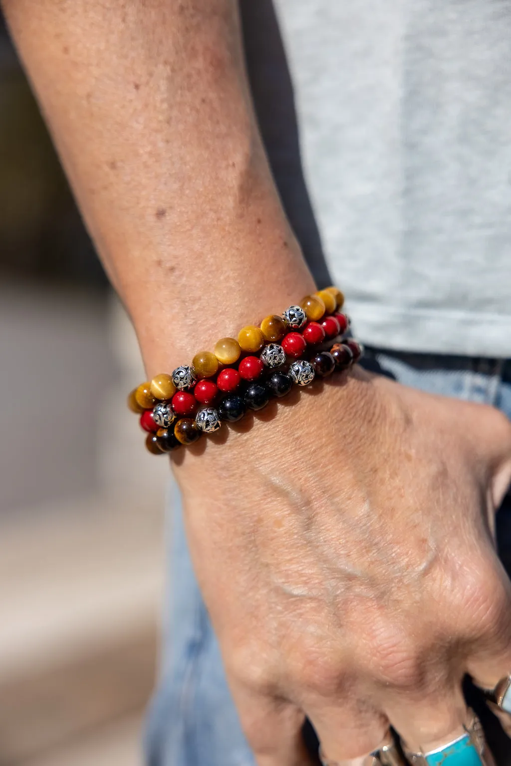 Sterling Silver Red Coral Balinese Natural Gemstone Bracelet