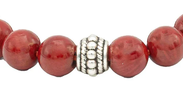 Sterling Silver Red Coral Balinese Natural Gemstone Bracelet