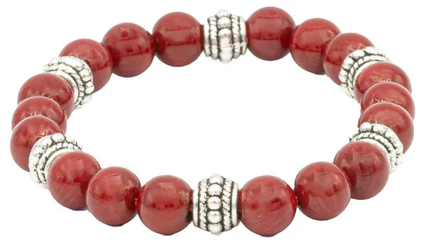Sterling Silver Red Coral Balinese Natural Gemstone Bracelet