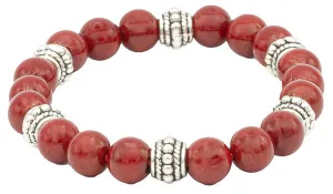 Sterling Silver Red Coral Balinese Natural Gemstone Bracelet