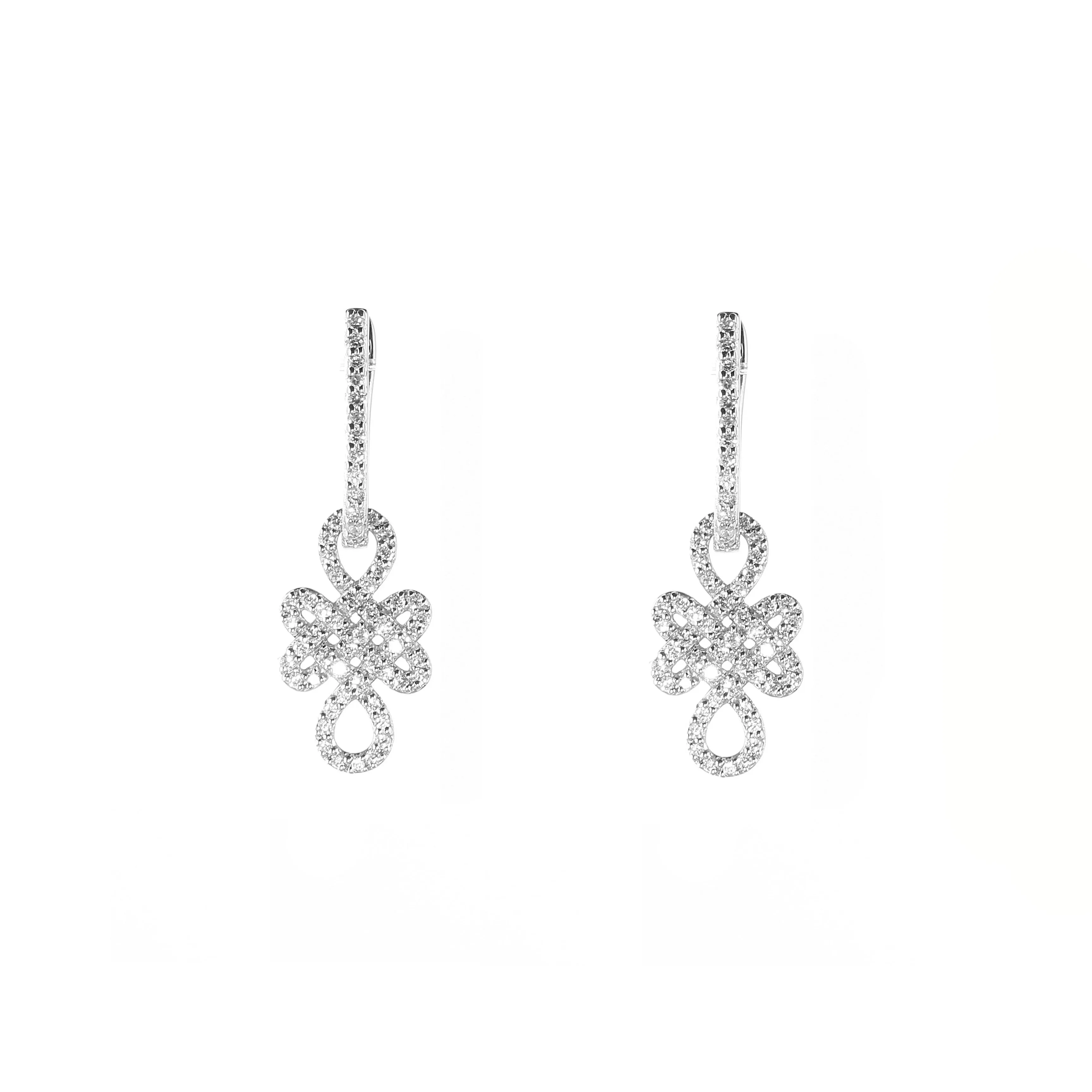 Sterling Silver Zircon Dangle Earrings White Gold covered