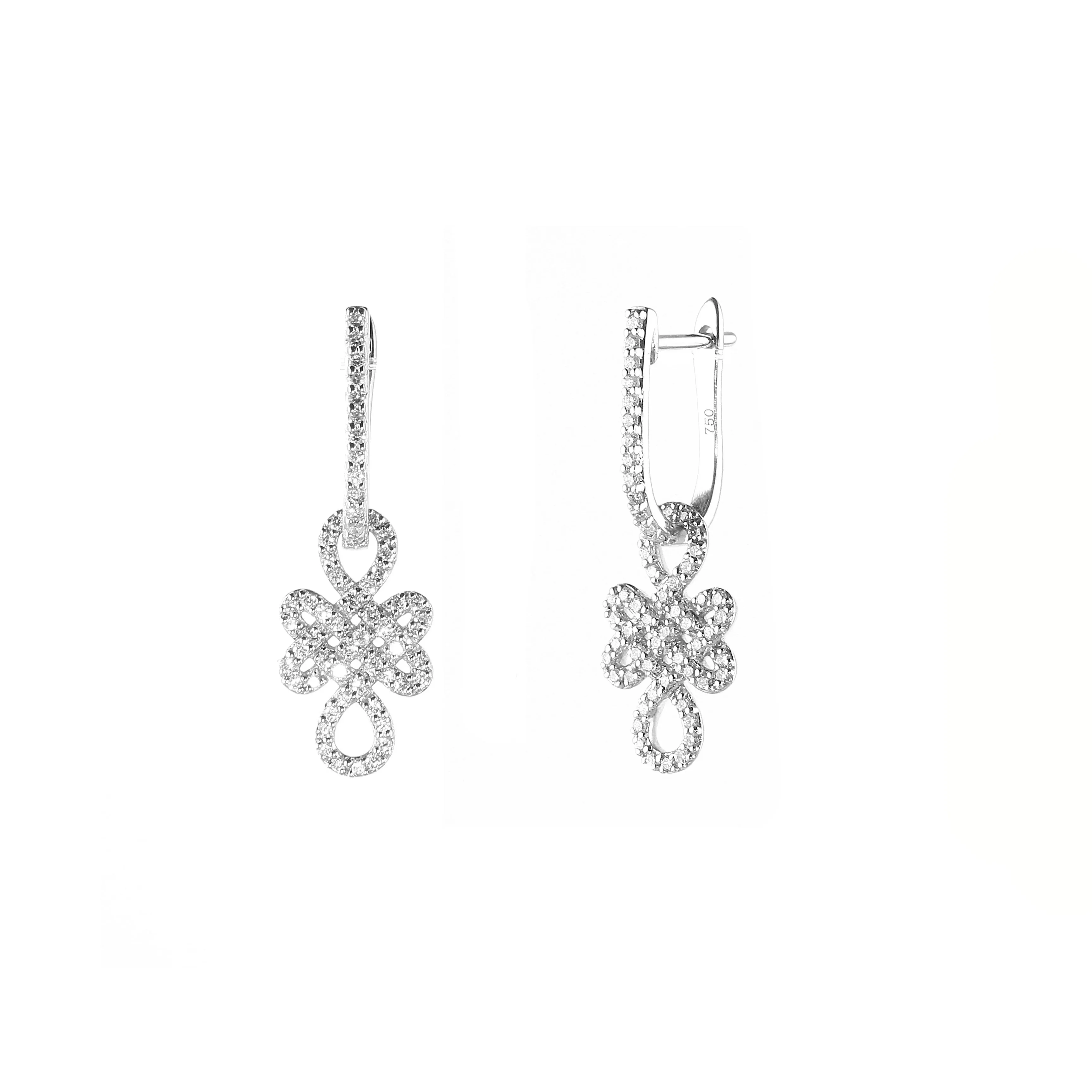 Sterling Silver Zircon Dangle Earrings White Gold covered