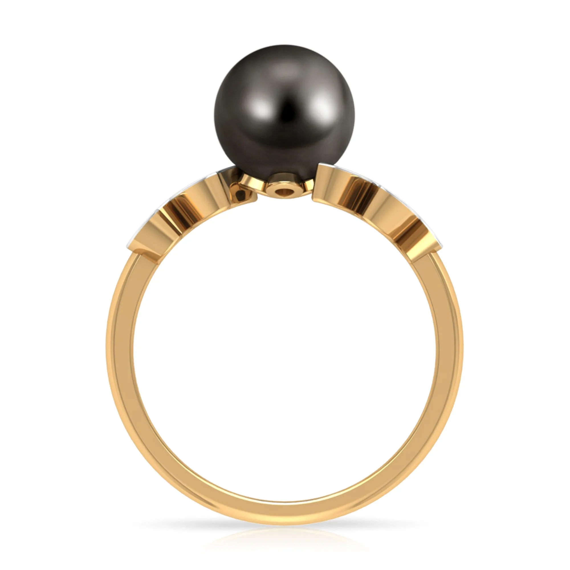 Tahitian Black Pearl and Diamond Leaf Minimal Engagement Ring