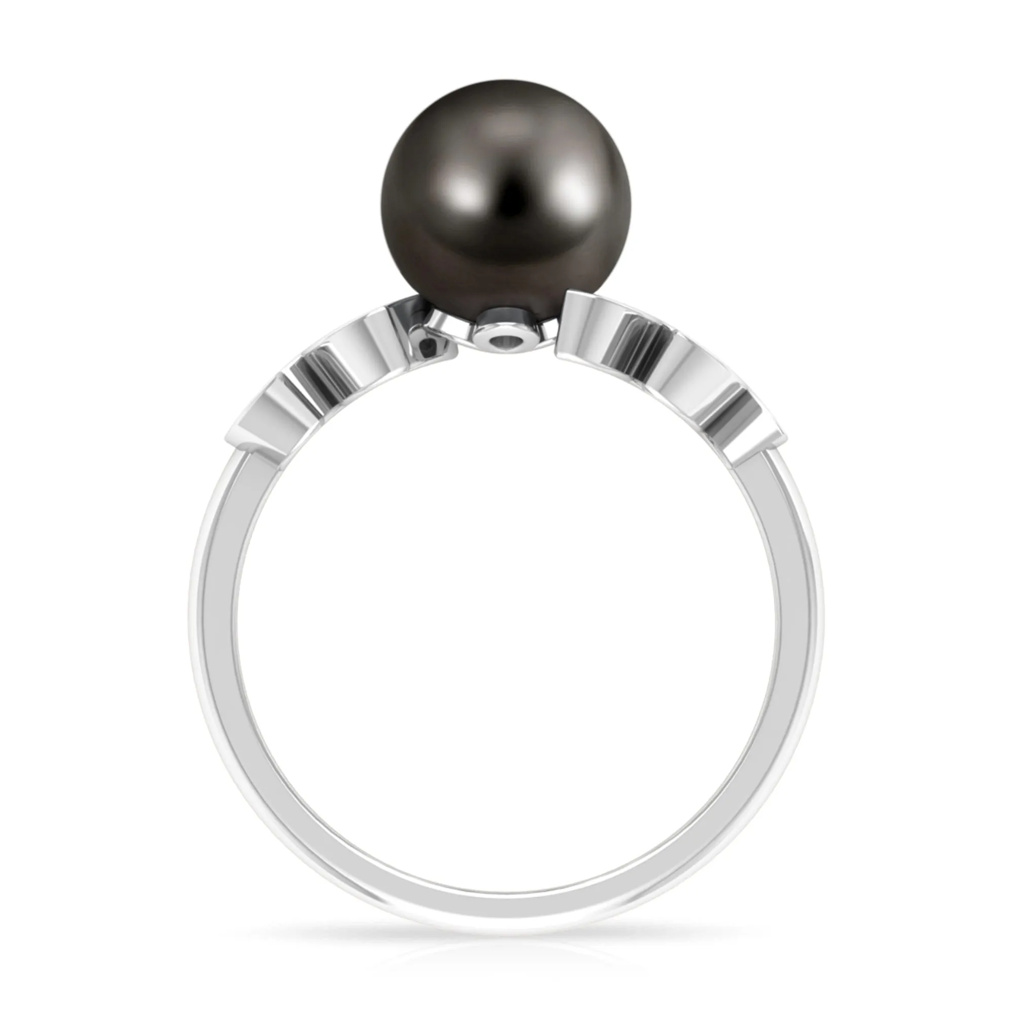Tahitian Black Pearl and Diamond Leaf Minimal Engagement Ring
