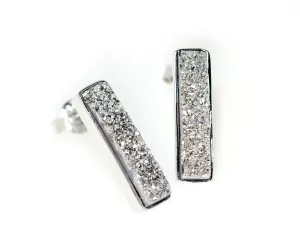 Thin Rectangle Platinum Druzy Stud Earrings
