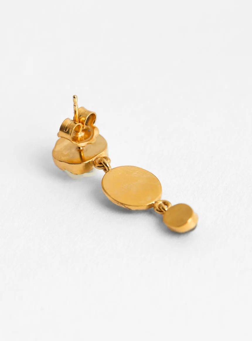 Three Charm Moving Drop Earrings Green