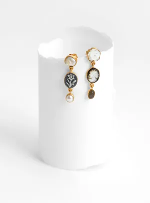 Three Charm Moving Drop Earrings Green