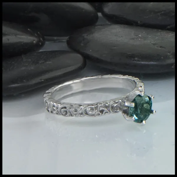 Trinity Scroll Montana Sapphire Ring