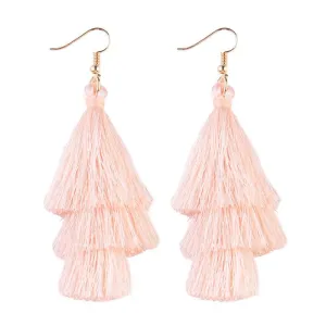 Triple Tassel Dangle Earrings in Peach