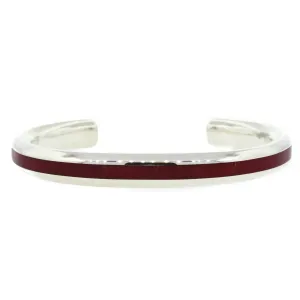 Troy Natachu Zuni Sterling Silver Inlaid Coral Solid Cuff Bracelet