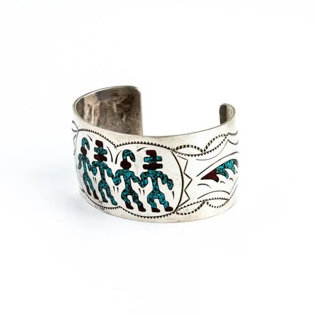 Turquoise & Coral Chip Inlay Cuff